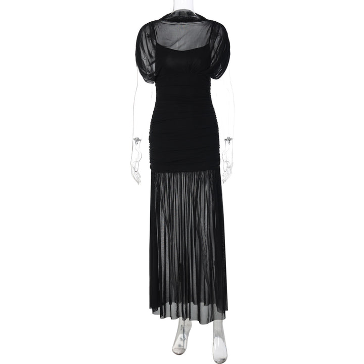 Damen Maxi-Kleid mit transparenten Puffärmeln und elegantem Raffungseffekt Echo Archiv