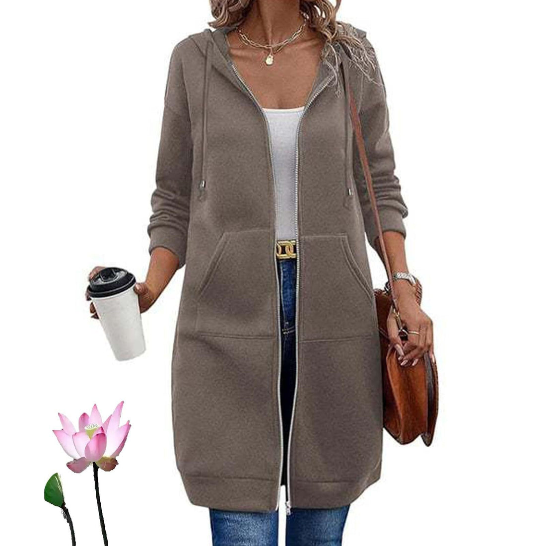 Damen Langer Kapuzenmantel mit Taschen – Montévia