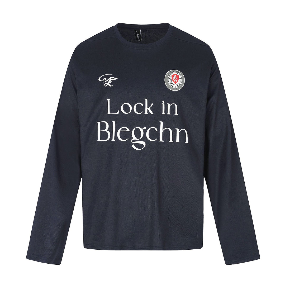 Unisex Rundhals-Sweatshirt mit großflächigem Typo-Print und gesticktem Emblem Echoarchiv