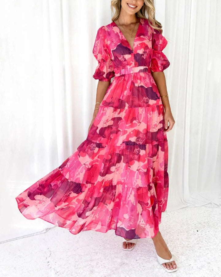 Damen nan mehrlagiges Maxikleid im Volant‑Stufenlook mit V‑Ausschnitt und geraffter Empire‑Taille Echo Archiv