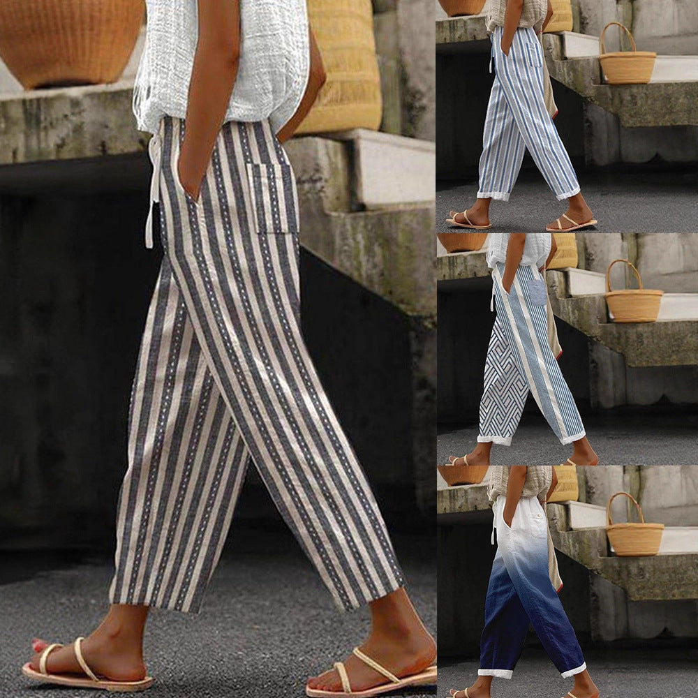 Damen Weite Leinenhose mit handgewebtem Muster Echoarchiv
