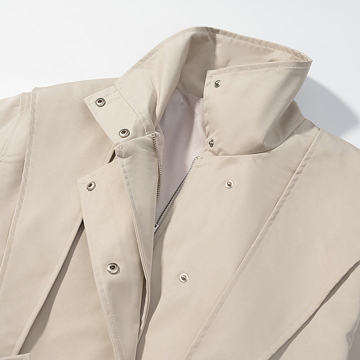 Damen Kurztrench mit Cape-Detail, Stehkragen und Bindegürtel Echoarchiv