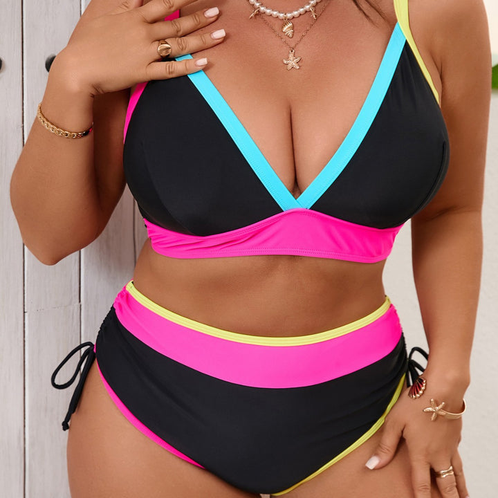 Damen Sportliches Bikini-Set mit hoch taillierten Höschen und modischem Farbkontrast Echo Archiv