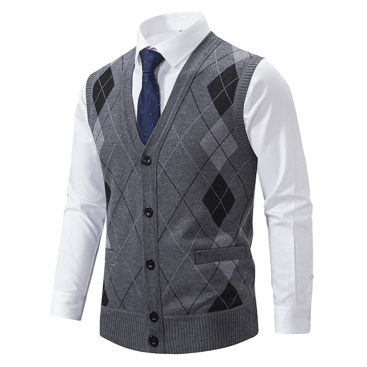 Herren nan ärmellose Strickweste mit Argyle-Muster, Teddyfutter und durchgehender Knopfleiste Echo Archiv