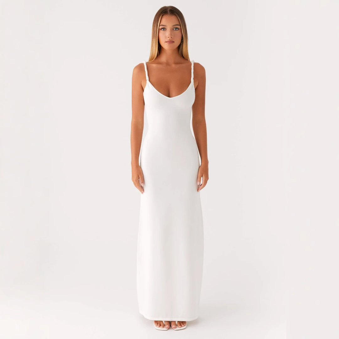 Damen Elegantes Maxirockkleid mit tiefem V-Ausschnitt und feinen Trägern Echo Archiv