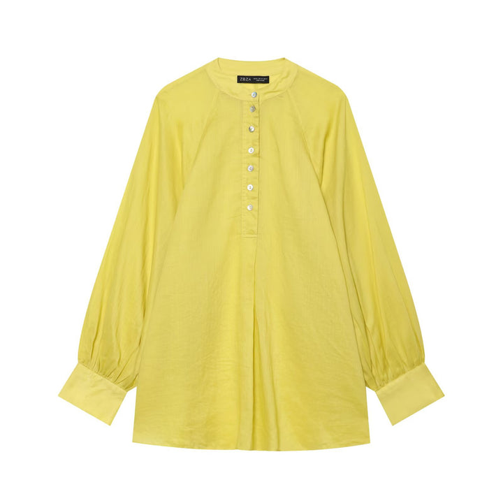 Damen Oversize-Bluse mit Stehkragen, durchgehender Knopfleiste und ballonärmeln Echo Archiv