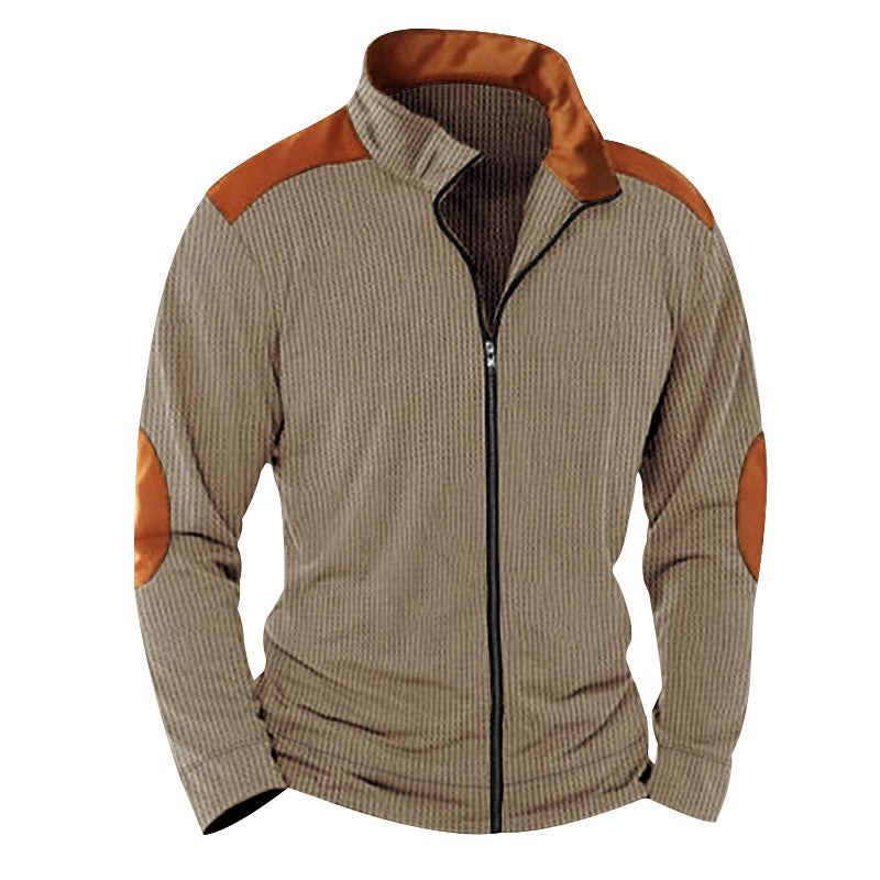 Herren Steppjacke mit hohem Kragen und Lederapplikationen Echoarchiv