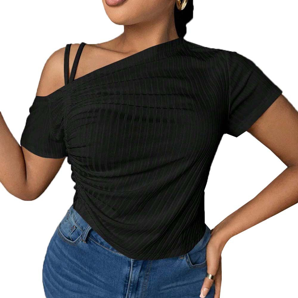 Damen asymmetrisches Oberteil mit dekorativem Rüschendetail und leichtem Stretch Echo Archiv
