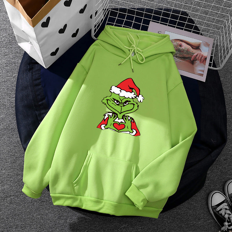 Unisex Kapuzenpullover mit weichem Fleece-Futter, Kängurutasche und auffälligem Weihnachts-Comicprint – Auréline