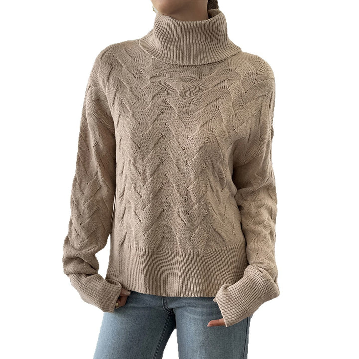 Damen grobstrick Rollkragenpullover mit Zopfstruktur, oversized Schnitt und längeren Ärmeln – Mavelle