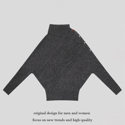 Damen Oversize-Pullover mit Rollkragen, asymmetrischer Schulter-Knopfleiste und Zopfstrick-Details Echoarchiv
