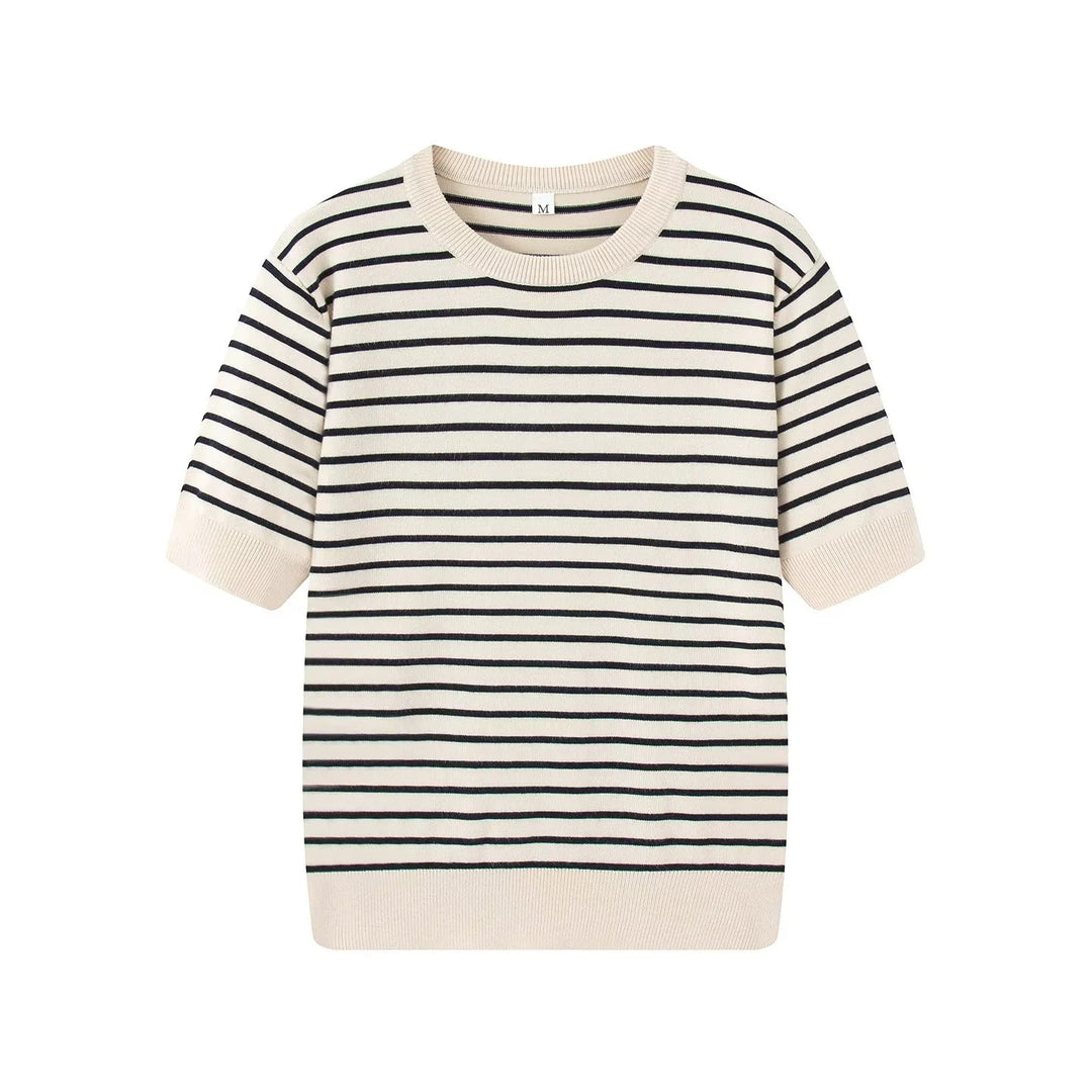 Damen gestreifte Feinstrick-Cardigan mit Rundhalsausschnitt und durchgehender Knopfleiste – Veloura