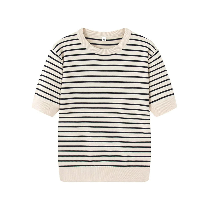 Damen gestreifte Feinstrick-Cardigan mit Rundhalsausschnitt und durchgehender Knopfleiste – Veloura
