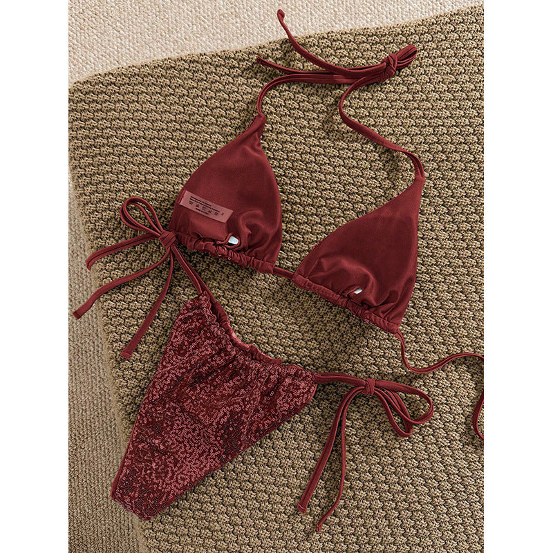 Damen Triangel-Bikini-Set mit verstellbaren Schnürdetails Echo Archiv