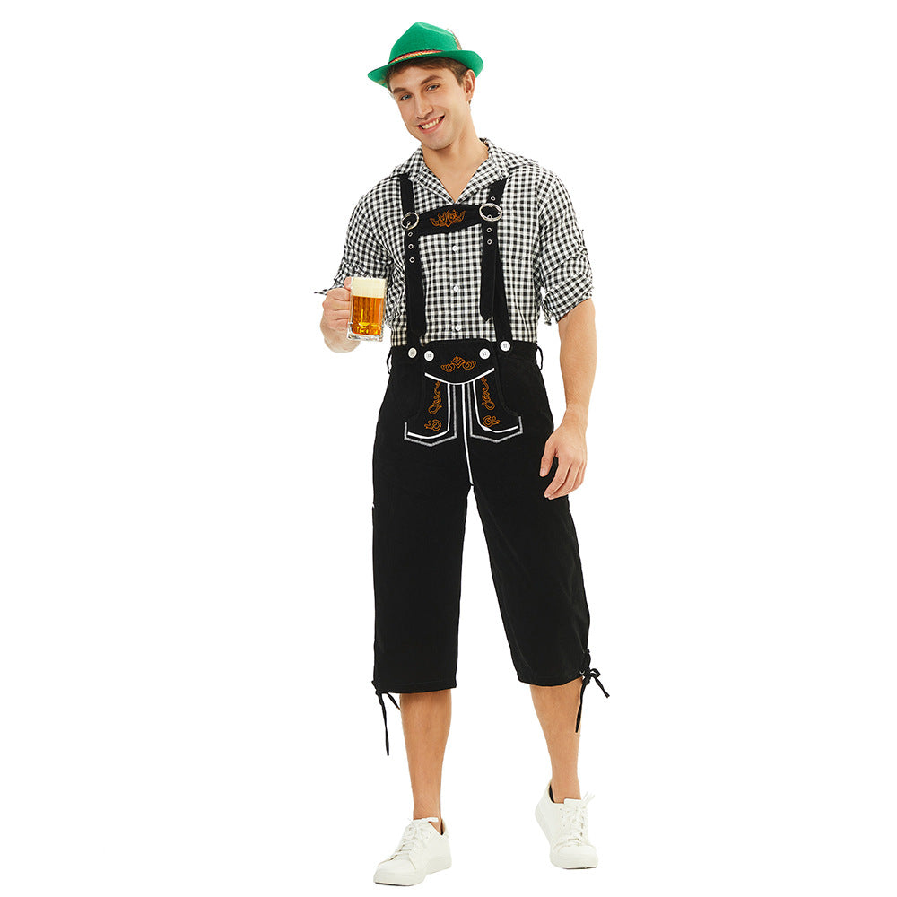 Herren nan traditionelle bayerische Trachtenlederhose knielang mit bestickten Hosenträgern Echo Archiv