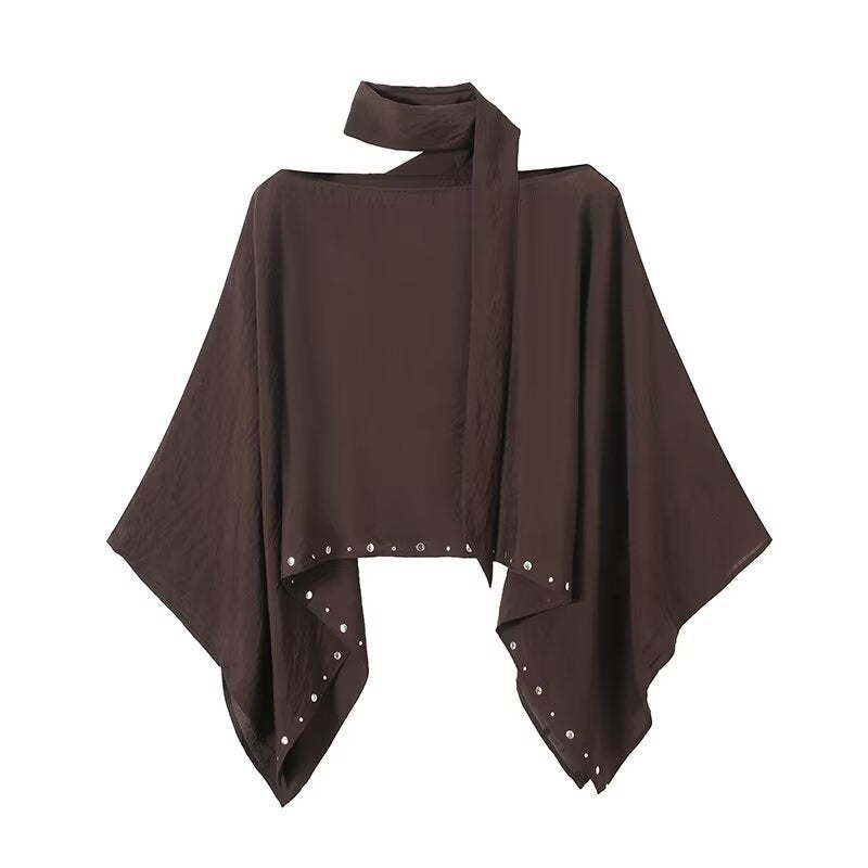 Damen Asymmetrisches Poncho‑Cape mit Bindeschal und Ösenbesatz Echo Archiv