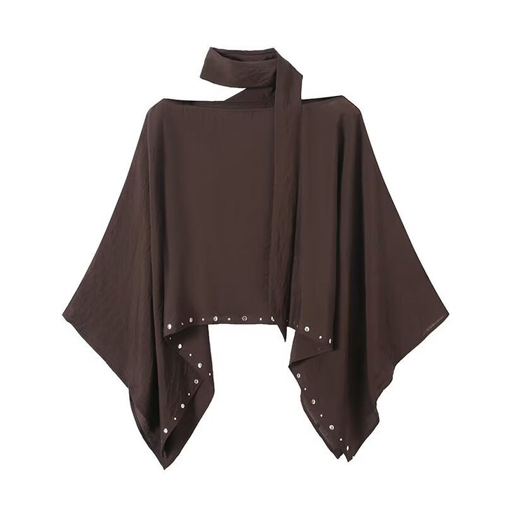 Damen Asymmetrisches Poncho‑Cape mit Bindeschal und Ösenbesatz Echo Archiv