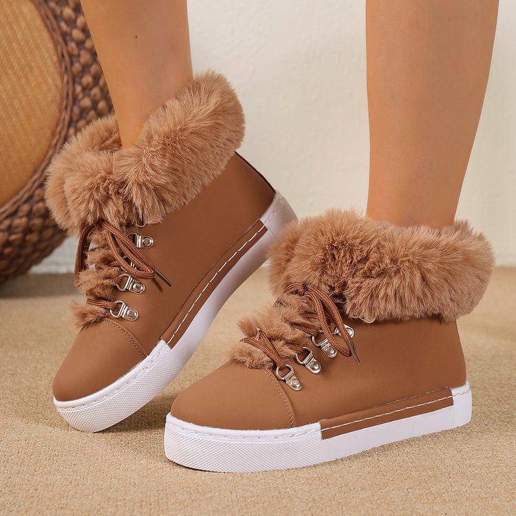 Damen Winterliche Sneaker-Stiefelette mit Kunstfellkragen und Plateau Echoarchiv