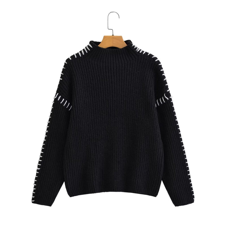 Damen Oversize-Strickpullover mit Stehkragen, Ballonärmeln und Ziernaht Echo Archiv