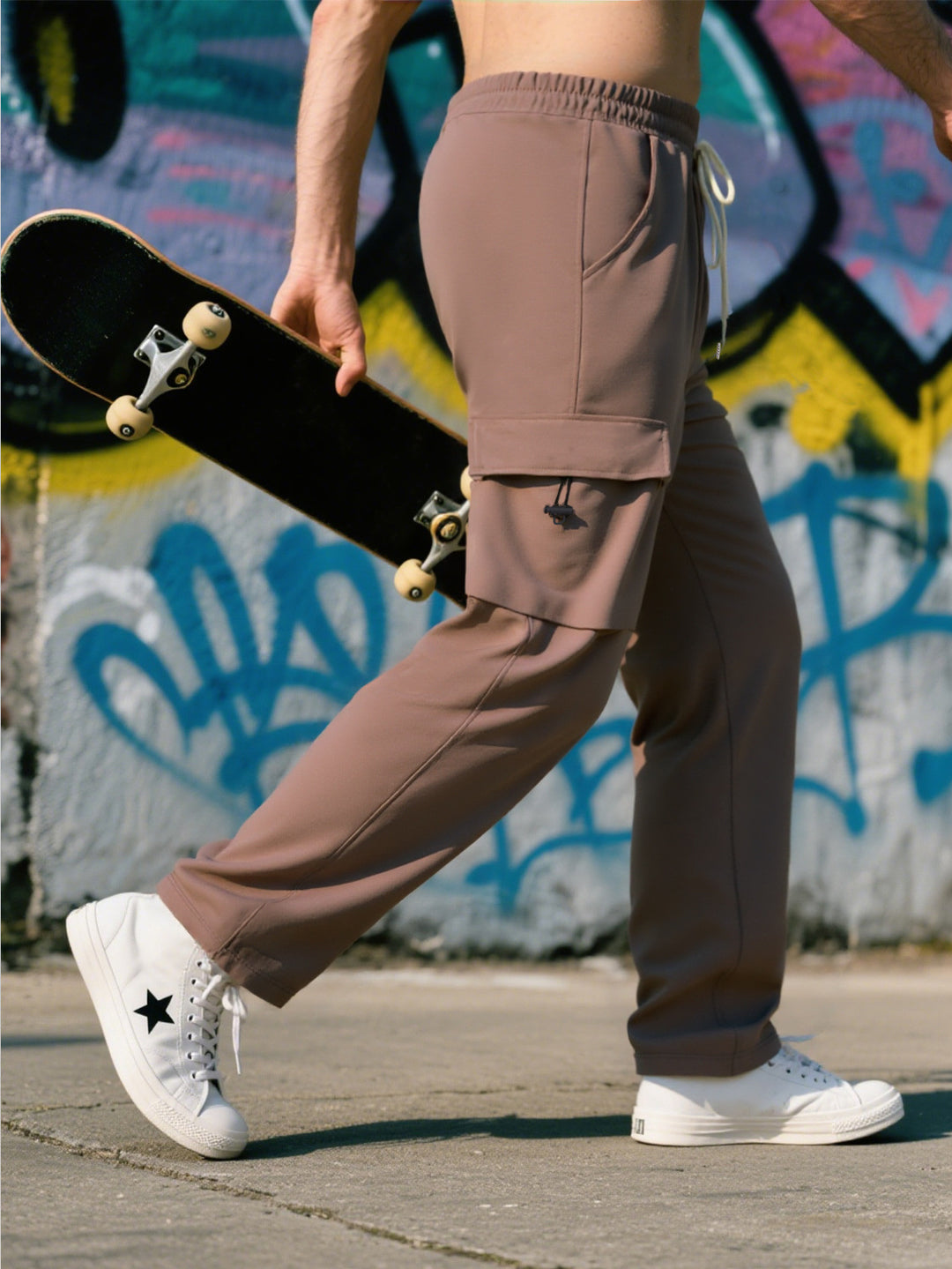 Herren Relaxed-Fit Cargo-Jogginghose mit elastischem Bund, Klapptasche & Tunnelzug – Bravaro
