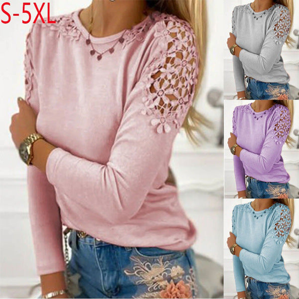 Damen nan langärmeliges Feinstrickshirt mit Häkelspitzen-Schultereinsätzen und Rundhalsausschnitt Echo Archiv