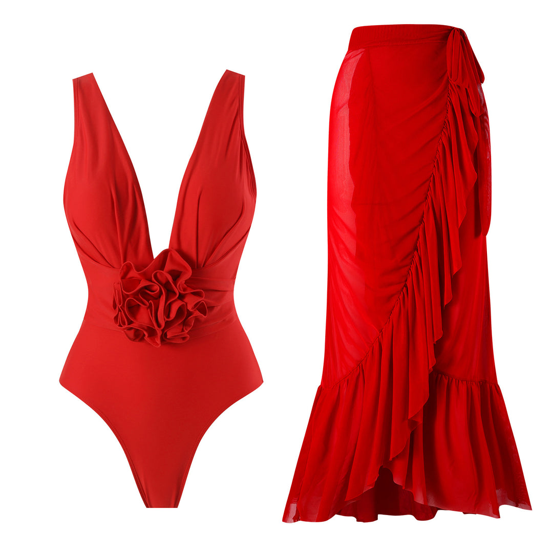 Damen Bademode-Set mit floralem Einschnitt und elegantem Rüschendesign Echo Archiv
