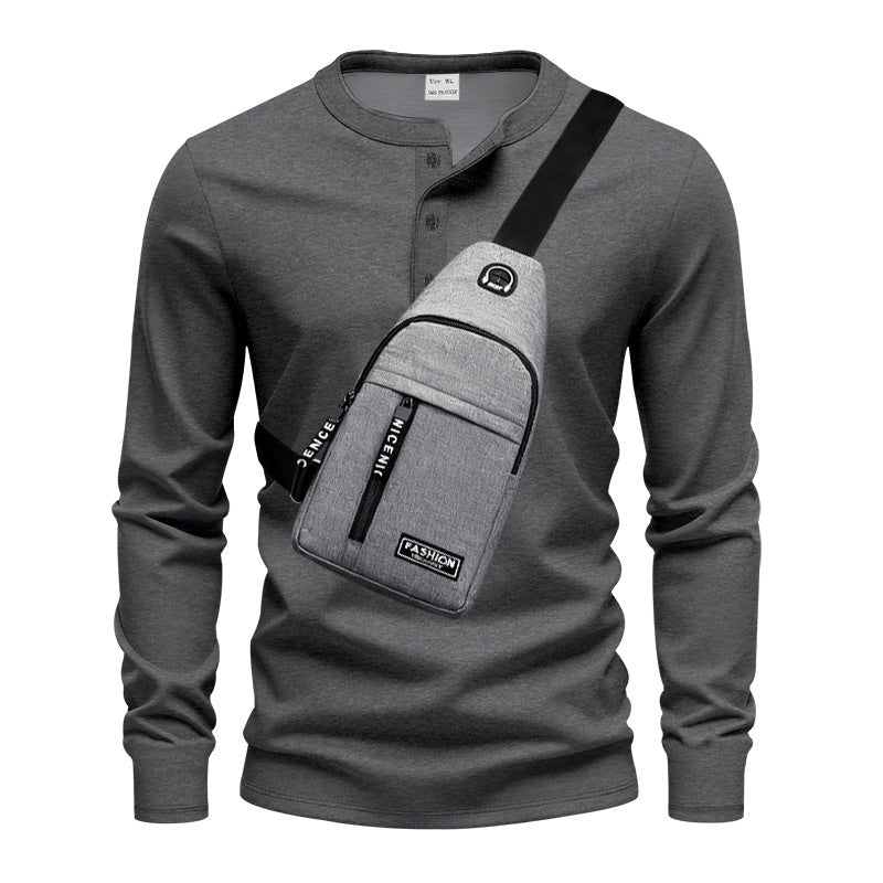 Herren Langarmshirt mit Knopfleiste und praktischer Umhängetasche Echoarchiv