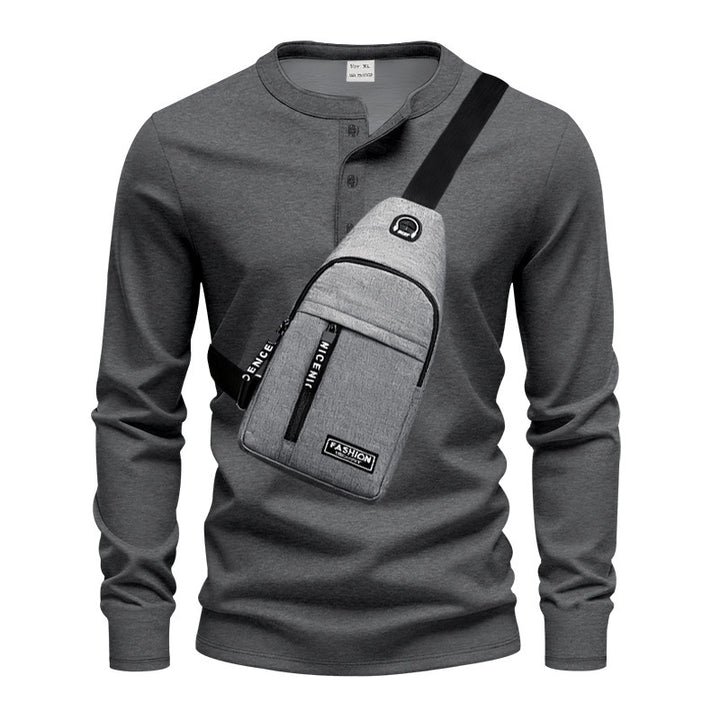 Herren Langarmshirt mit Knopfleiste und praktischer Umhängetasche Echoarchiv