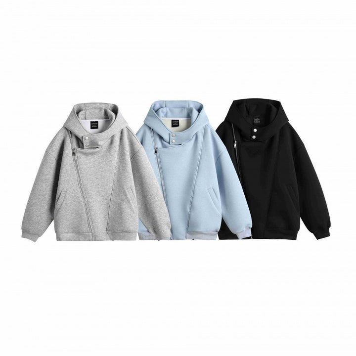 Unisex Oversize-Kapuzenjacke mit asymmetrischem Reißverschluss und hohem Stehkragen Echo Archiv