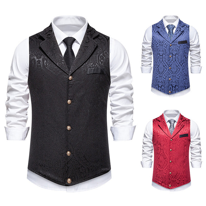 Herren Paisley-Jacquard Weste mit Schalkragen, tailliertem Schnitt und Zierknöpfen Echo Archiv
