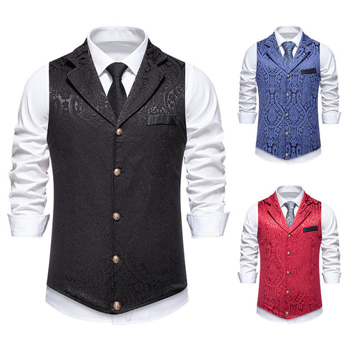 Herren Paisley-Jacquard Weste mit Schalkragen, tailliertem Schnitt und Zierknöpfen Echo Archiv
