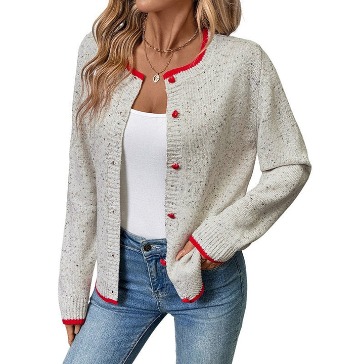 Damen Kurz geschnittener Strickcardigan mit Melange‑Noppenstruktur und Kontrastbündchen Echoarchiv