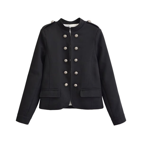 Damen Kurzer Stehkragen-Blazer mit doppelter Zierknopfleiste und Epauletten Echo Archiv