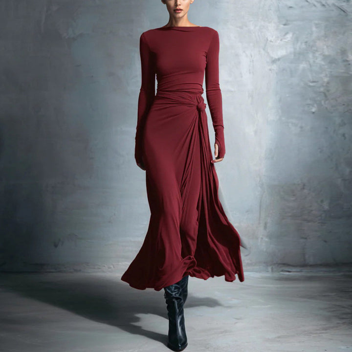 Damen elegantes Abendkleid mit langem Arm und Wickeldesign Echo Archiv
