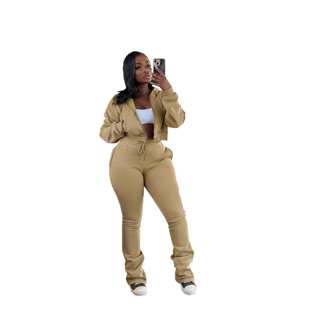 Damen nan kurz geschnittenes Zip-Hoodie und Highwaist-Jogginghose-Set mit Kordelzug und leicht gerafften Knöchelabschlüssen Echo Archiv