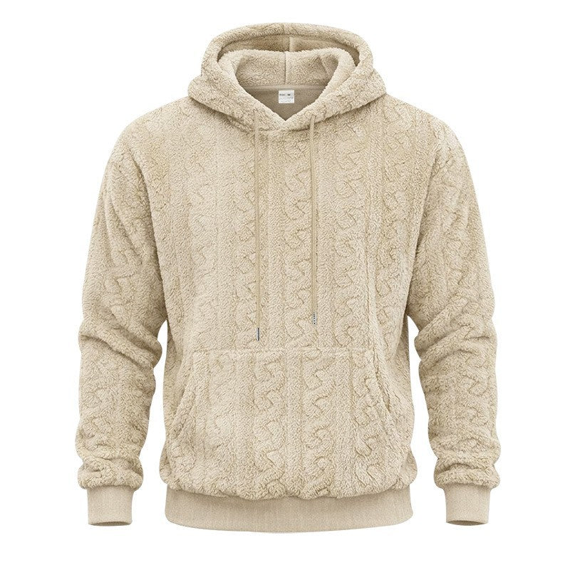 Herren Sherpa-Kapuzenpullover mit Zopfmuster, Kängurutasche und Rippbündchen Echoarchiv