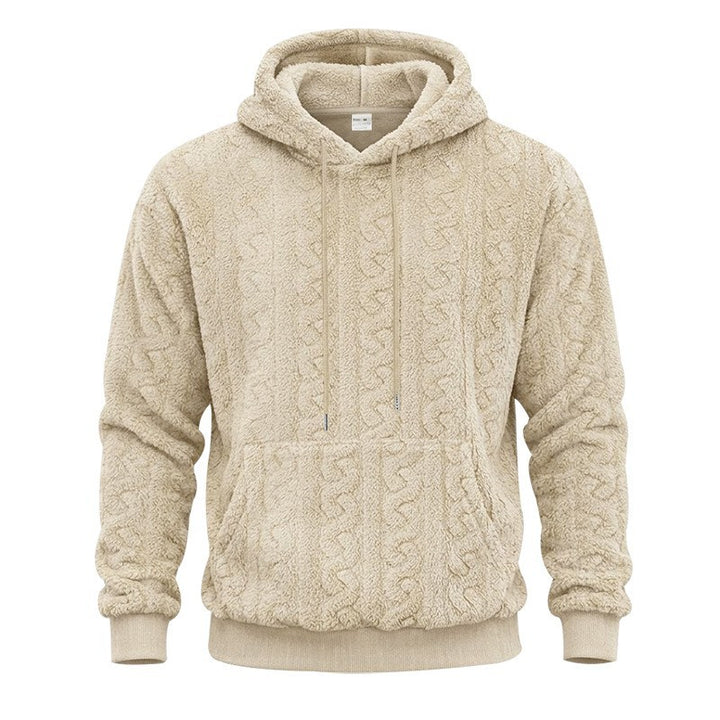 Herren Sherpa-Kapuzenpullover mit Zopfmuster, Kängurutasche und Rippbündchen Echoarchiv