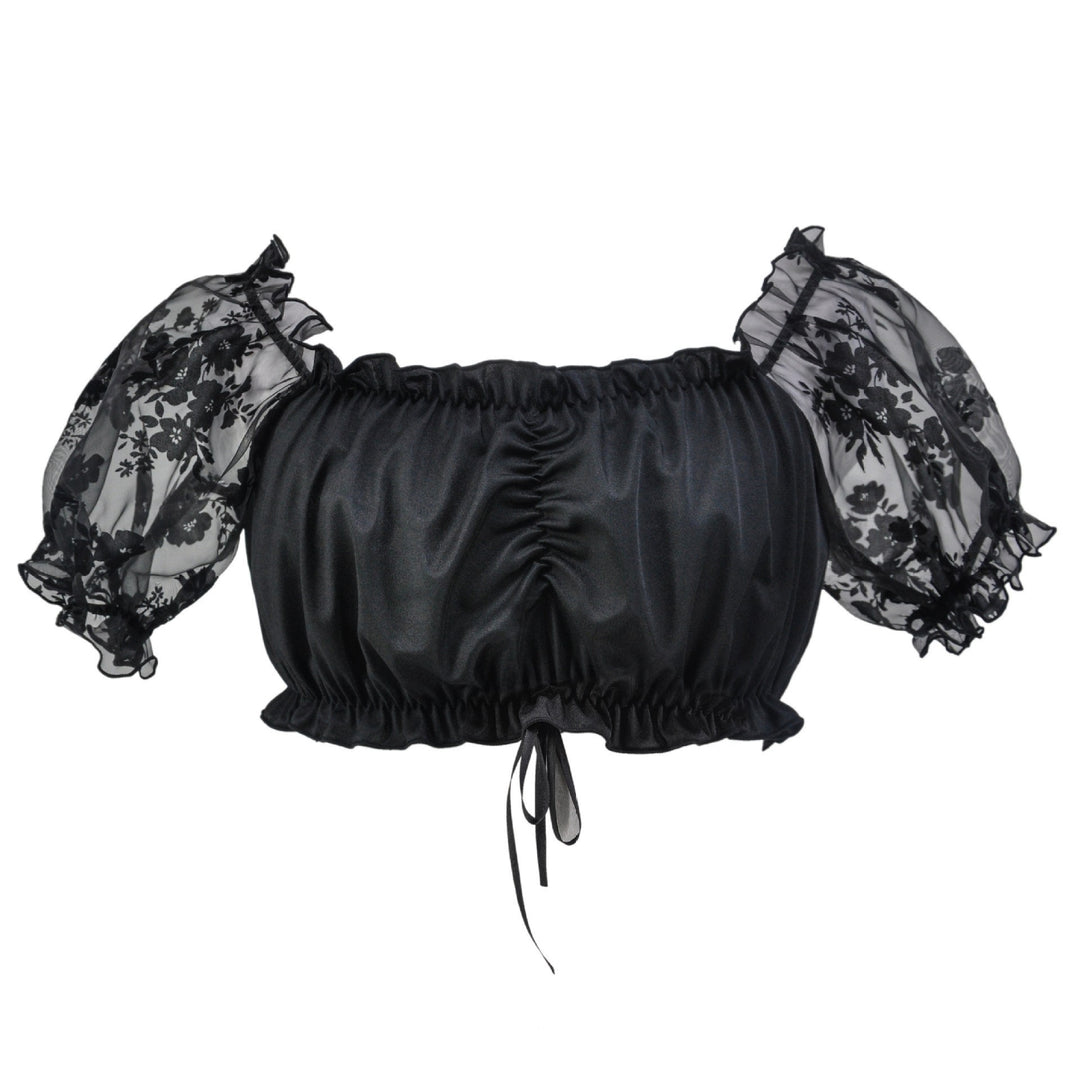 Damen nan bauchfreies Carmen Top mit geraffter Front und transparenten Puffärmeln Echo Archiv