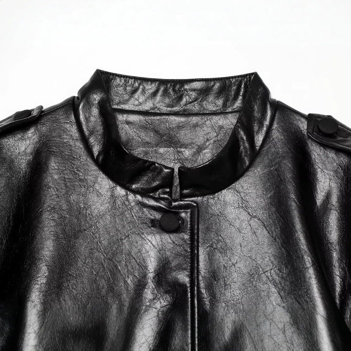 Damen Taillierter Kunstleder-Blouson mit Bindegürtel und Pattentaschen Echo Archiv