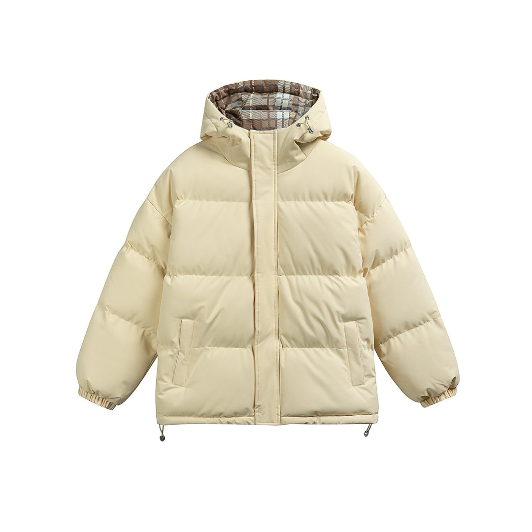 Damen Wattierte Oversize-Steppjacke mit Kapuze, hohem Kragen und karierter Futterverzahnung Echoarchiv