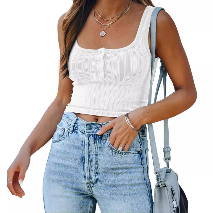 Damen figurbetontes Tanktop mit Knopfdetails und Rippenstruktur Echo Archiv