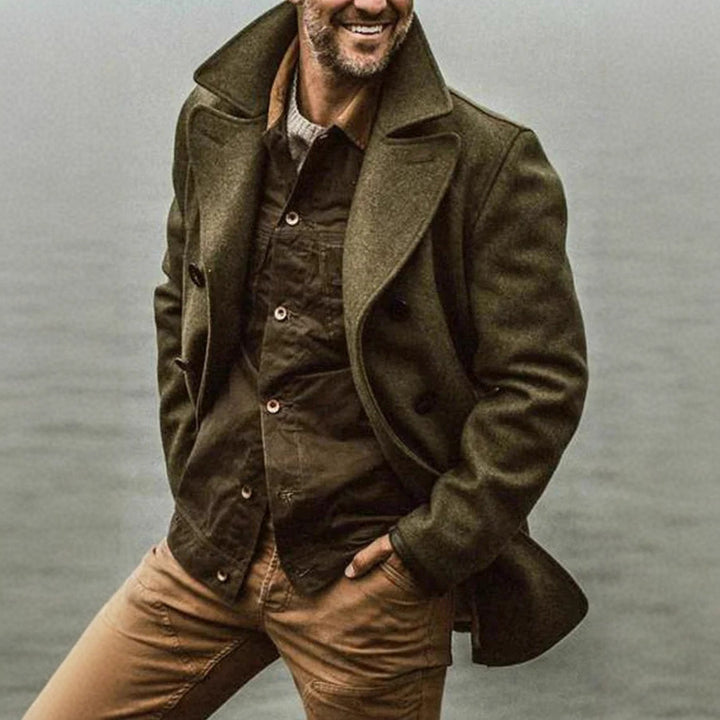 Herren Doppelreihiger Wollmantel im Peacoat-Stil mit breitem Revers – Montevé