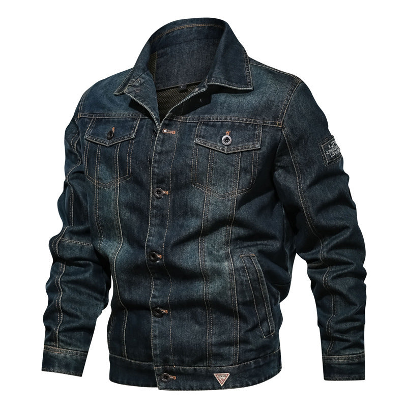 Herren Denim-Truckerjacke mit markanten Kontrastnähten und Brusttaschen – Denvaro