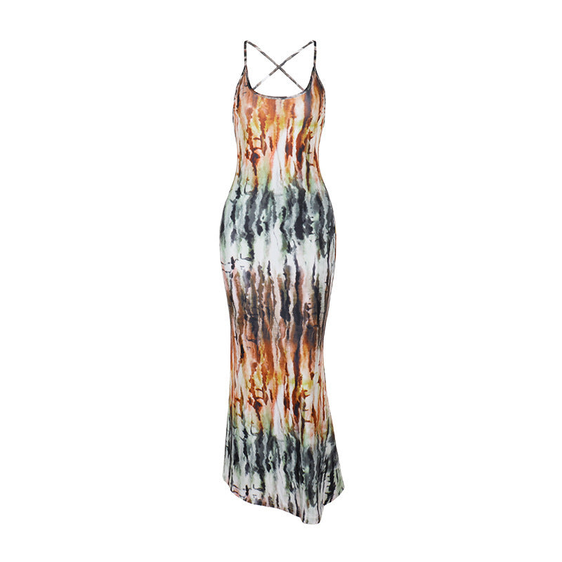 Damen Maxi-Kleid mit modischem Batikdesign und schulterfreien Trägern Echo Archiv