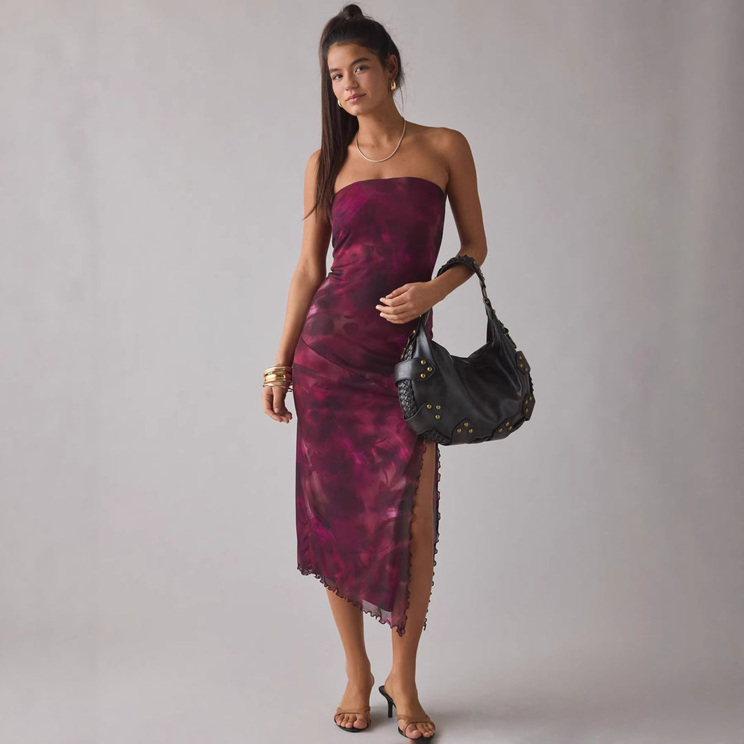 Damen Elegantes Bandeau-Kleid mit floralem Design und asymmetrischem Schnitt Echo Archiv