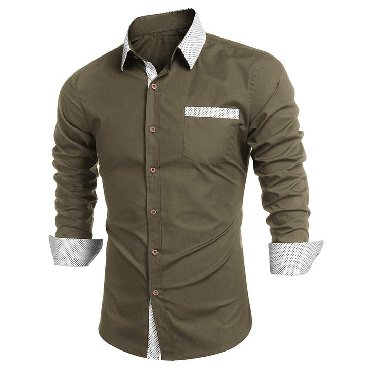 Herren Elegantes Langarmhemd aus hochwertigem Baumwollmix mit modischem Kragen und Brusttasche Echoarchiv