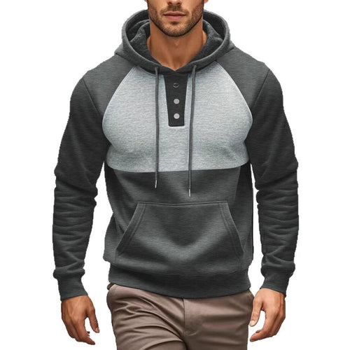 Herren modischer Kapuzenpullover mit kontrastierender Farbzone und praktischen Knopfdetails Echoarchiv