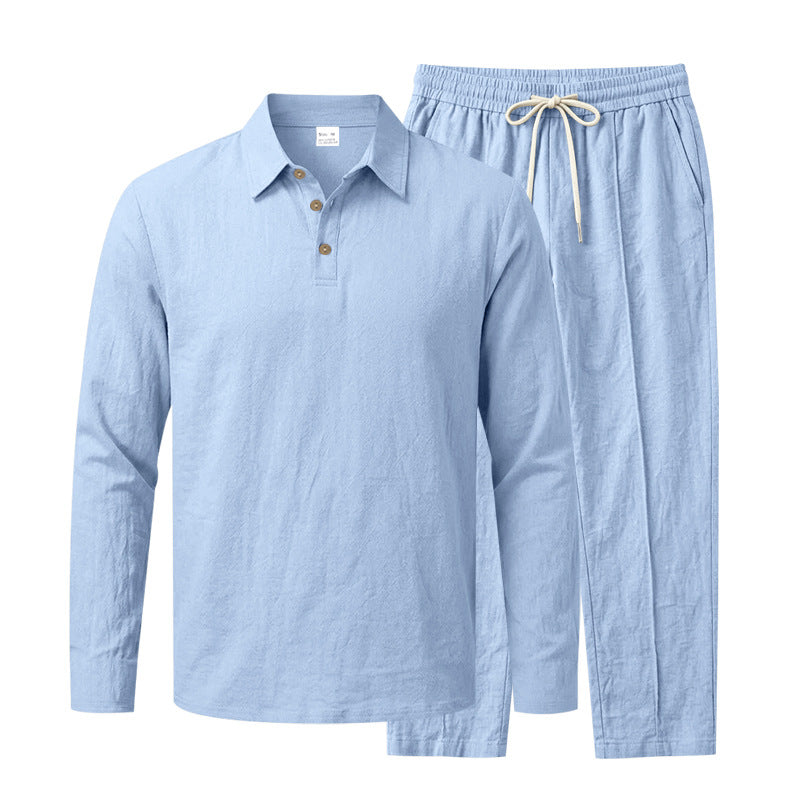 Herren Langarm-Henley-Lounge-Set aus leichter Baumwollmischung mit Kordelzug Echoarchiv