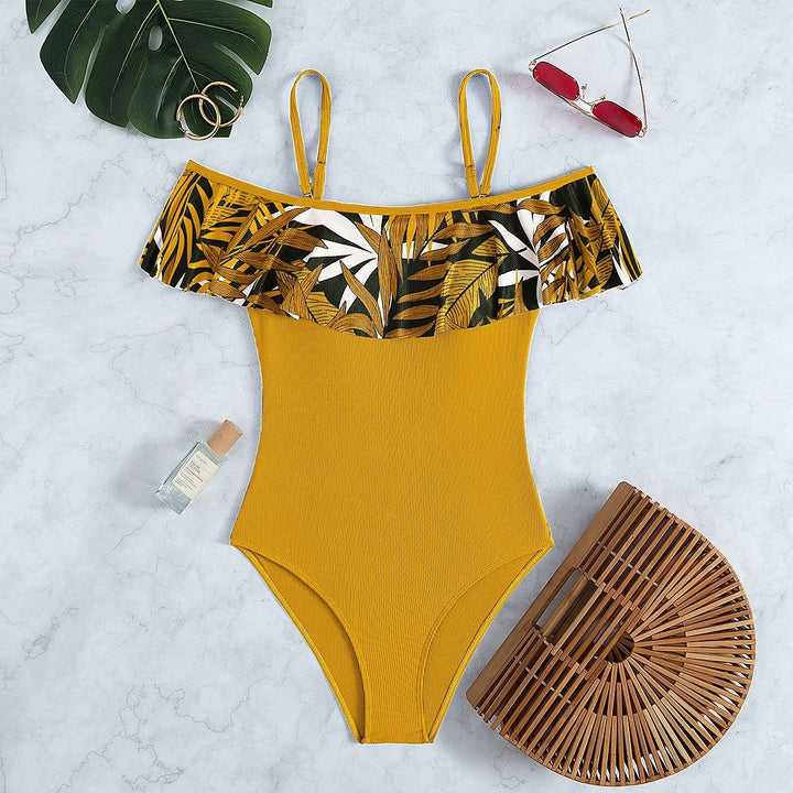 Damen Off-Shoulder Badeanzug mit voluminösem Rüschendesign Echo Archiv