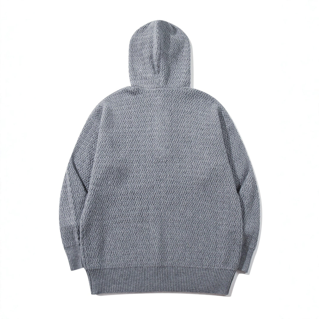 Unisex Strukturierter Kapuzen‑Strickpullover mit Henley‑Knopfleiste Echoarchiv